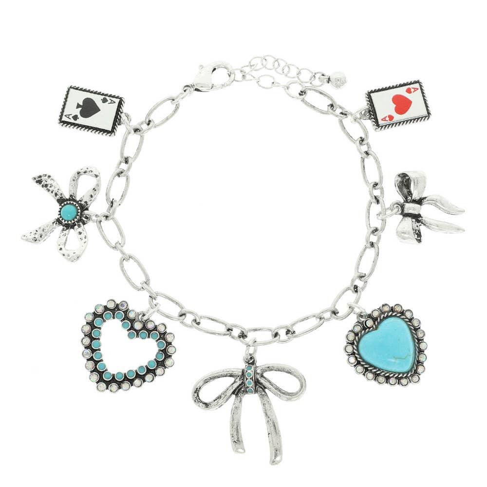 Western Bow And Heart Charm Bracelet B19107