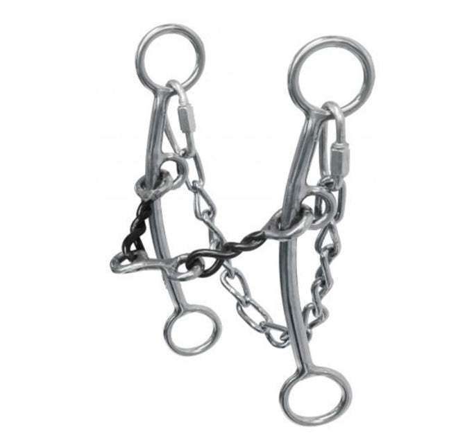 sweet iron, twisted mouth bit with dogbone and curb chain