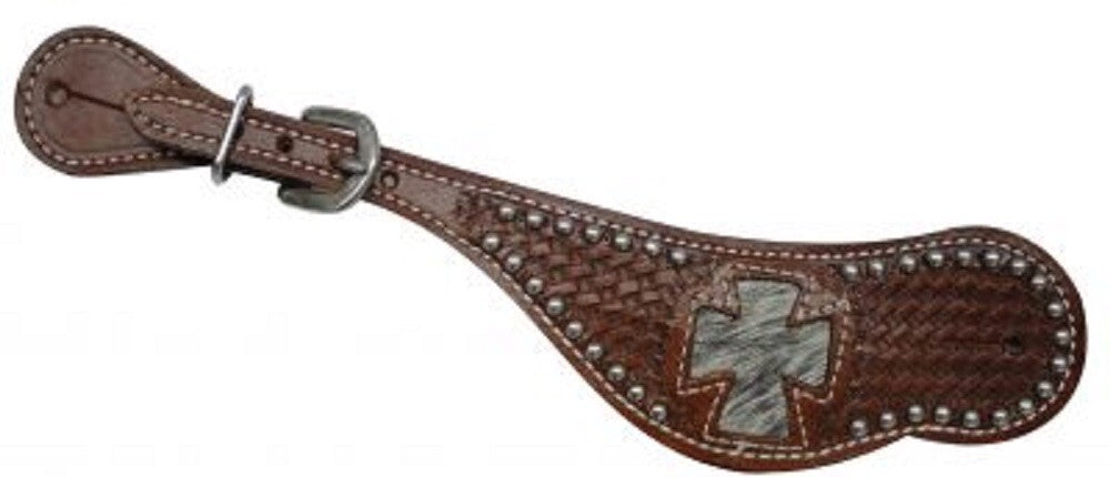 Leather Spur Strap w/ Hair on cowhide inlay Cross