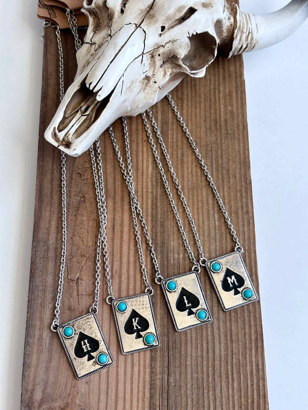 Initial ACE Playing Card - Turquoise Stone Pendant Necklace