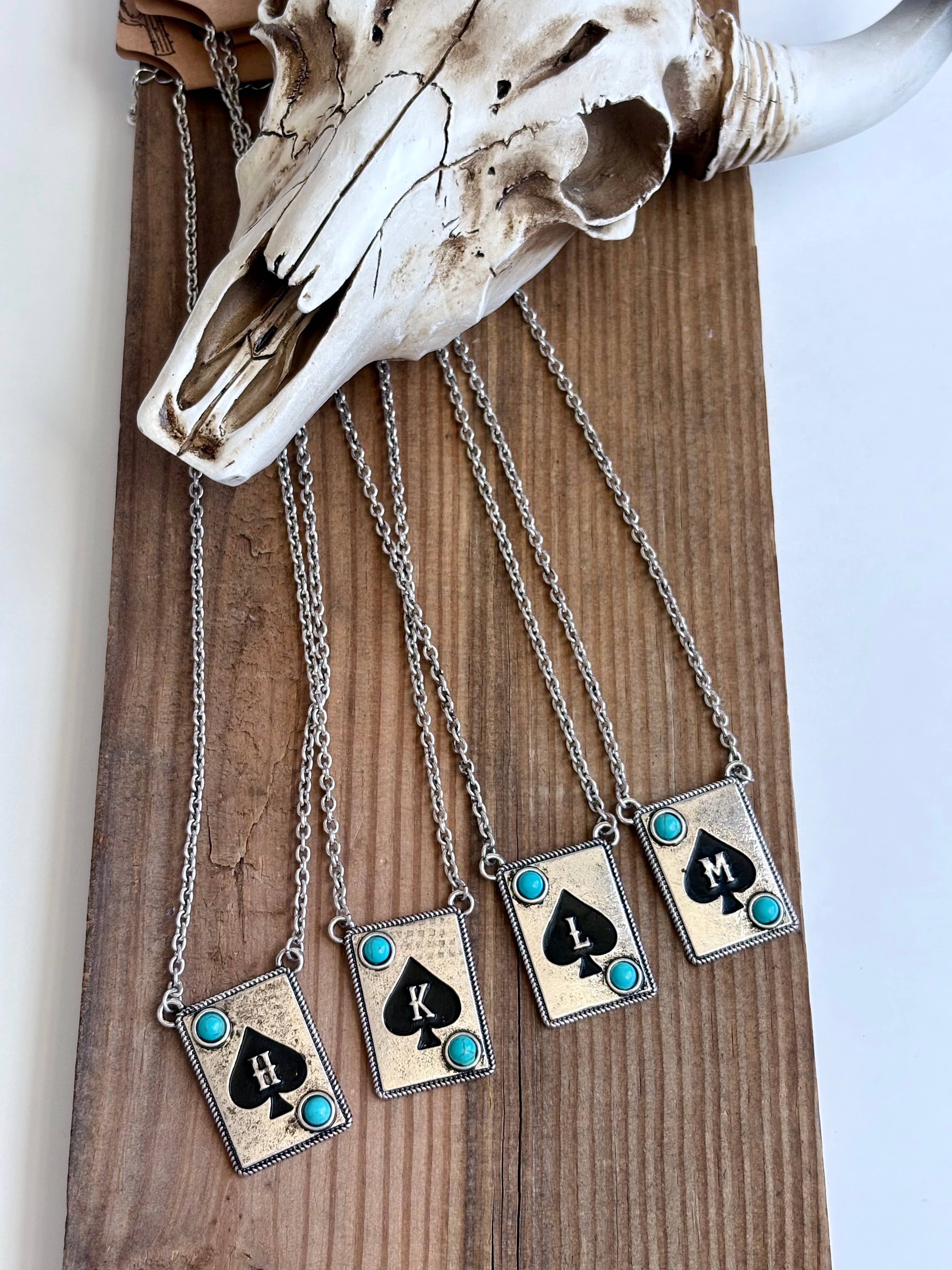Initial ACE Playing Card - Turquoise Stone Pendant Necklace