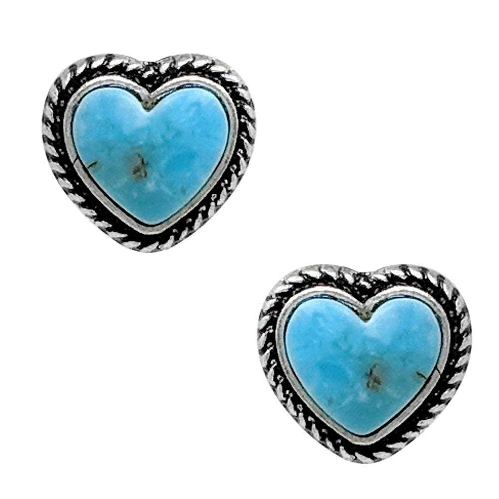 WESTERN STYLE TURQUOISE BEAD HEART SHAPE EARRING 7688