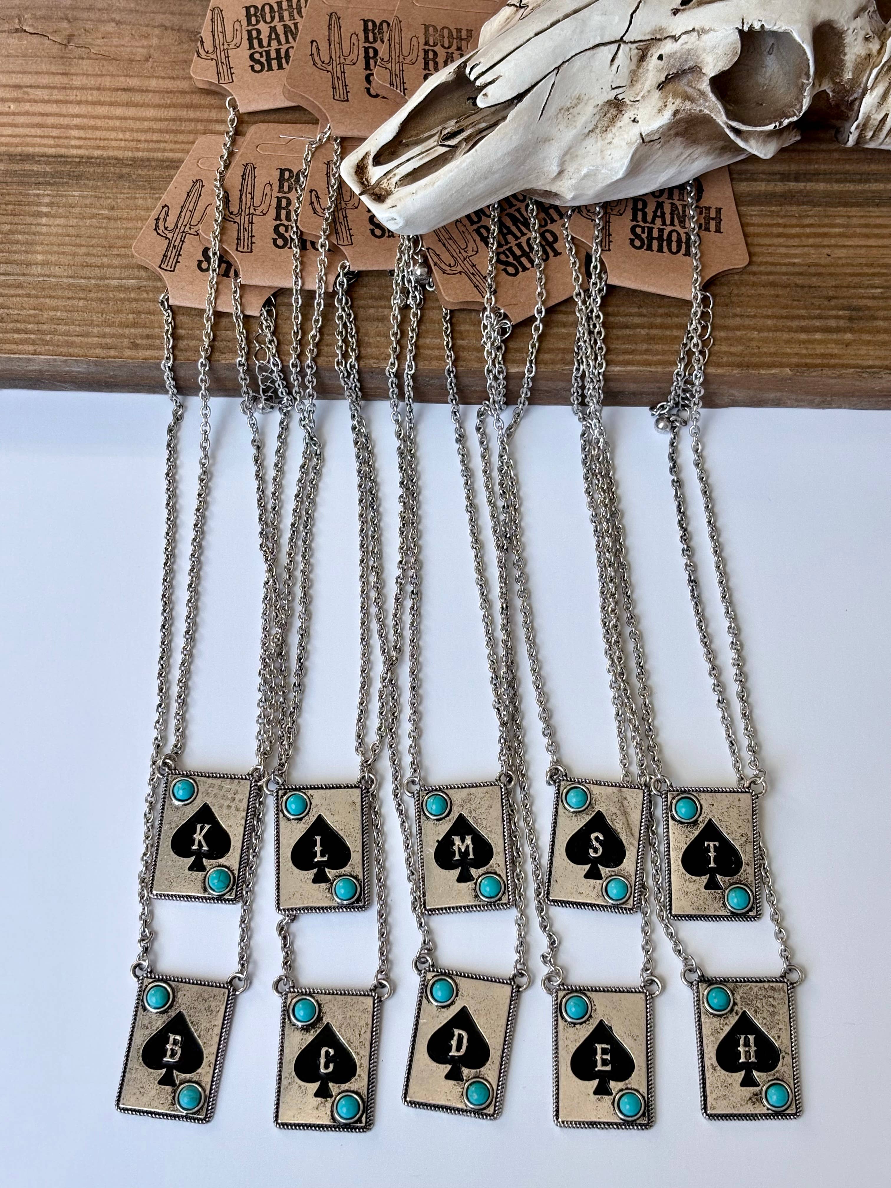 Initial ACE Playing Card - Turquoise Stone Pendant Necklace