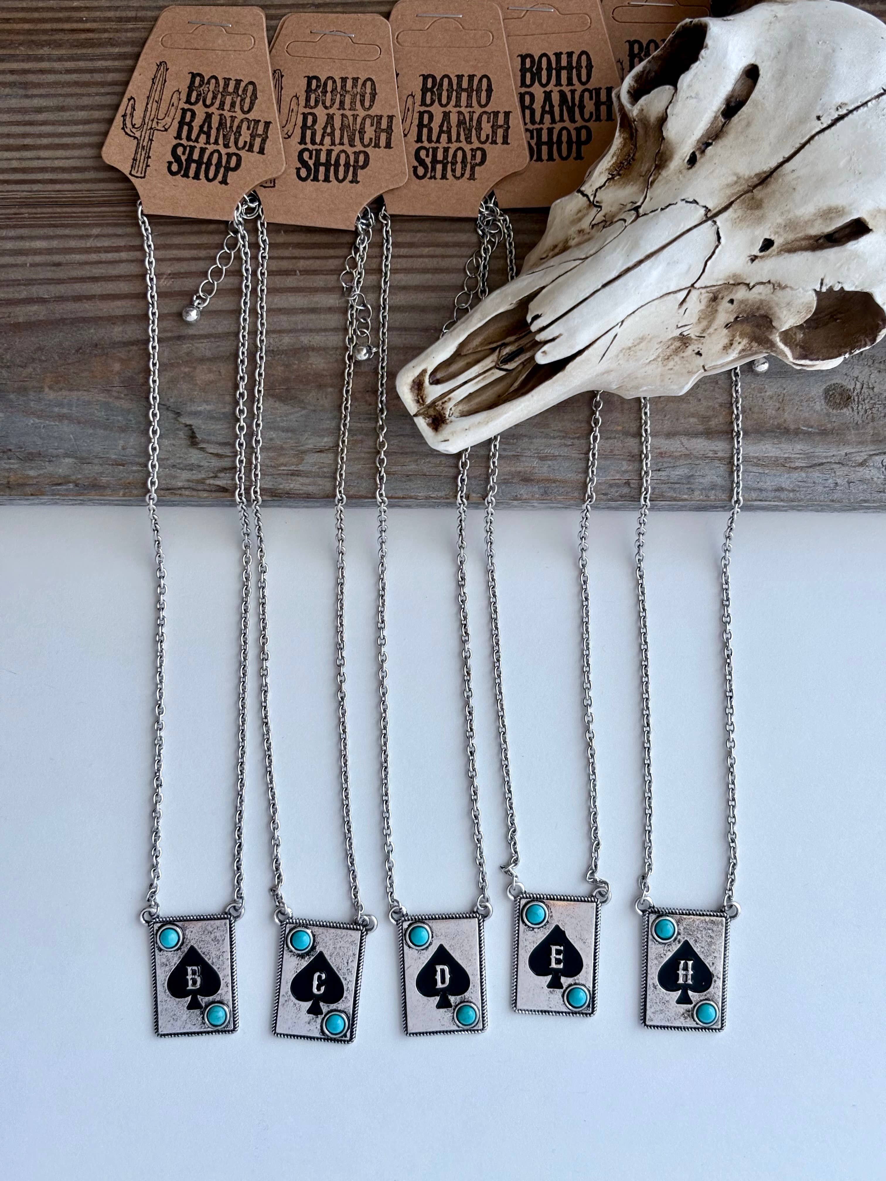 Initial ACE Playing Card - Turquoise Stone Pendant Necklace