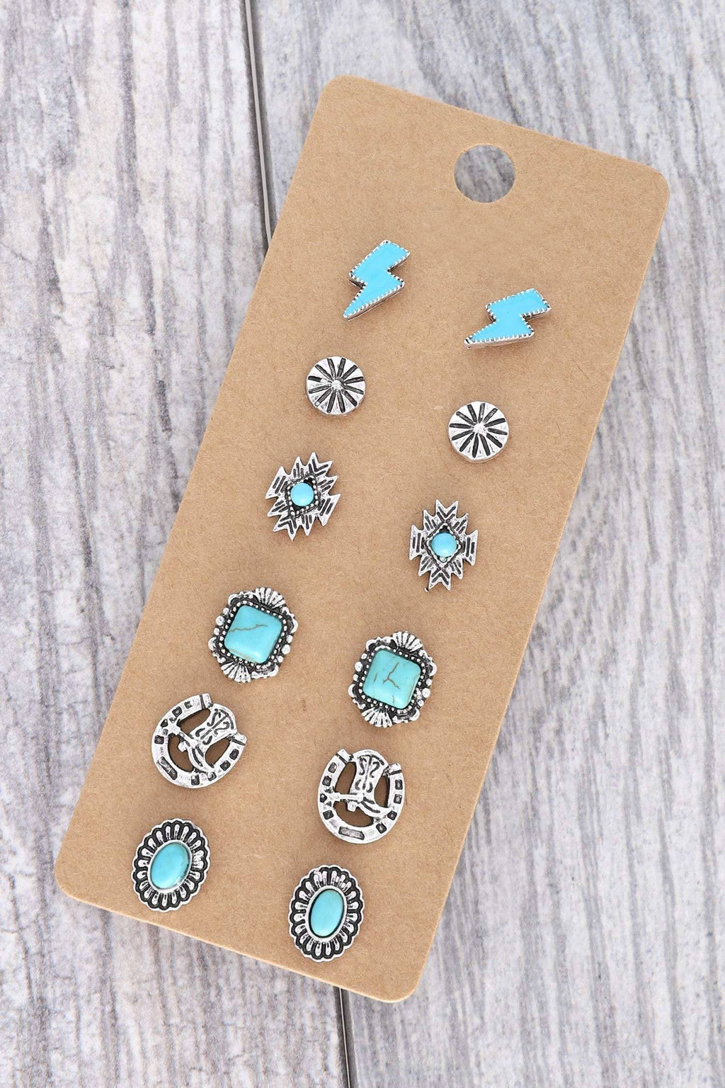 6-PAIR ASSORTED WESTERN STUD EARRING SET 12729
