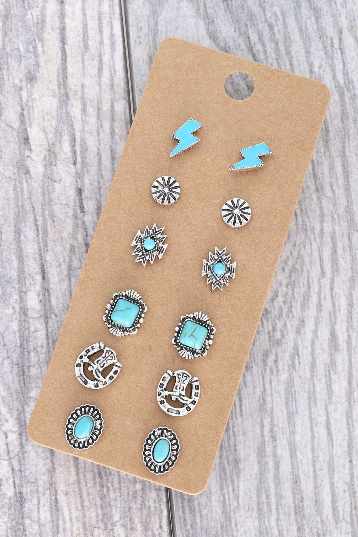 6-PAIR ASSORTED WESTERN STUD EARRING SET 12729