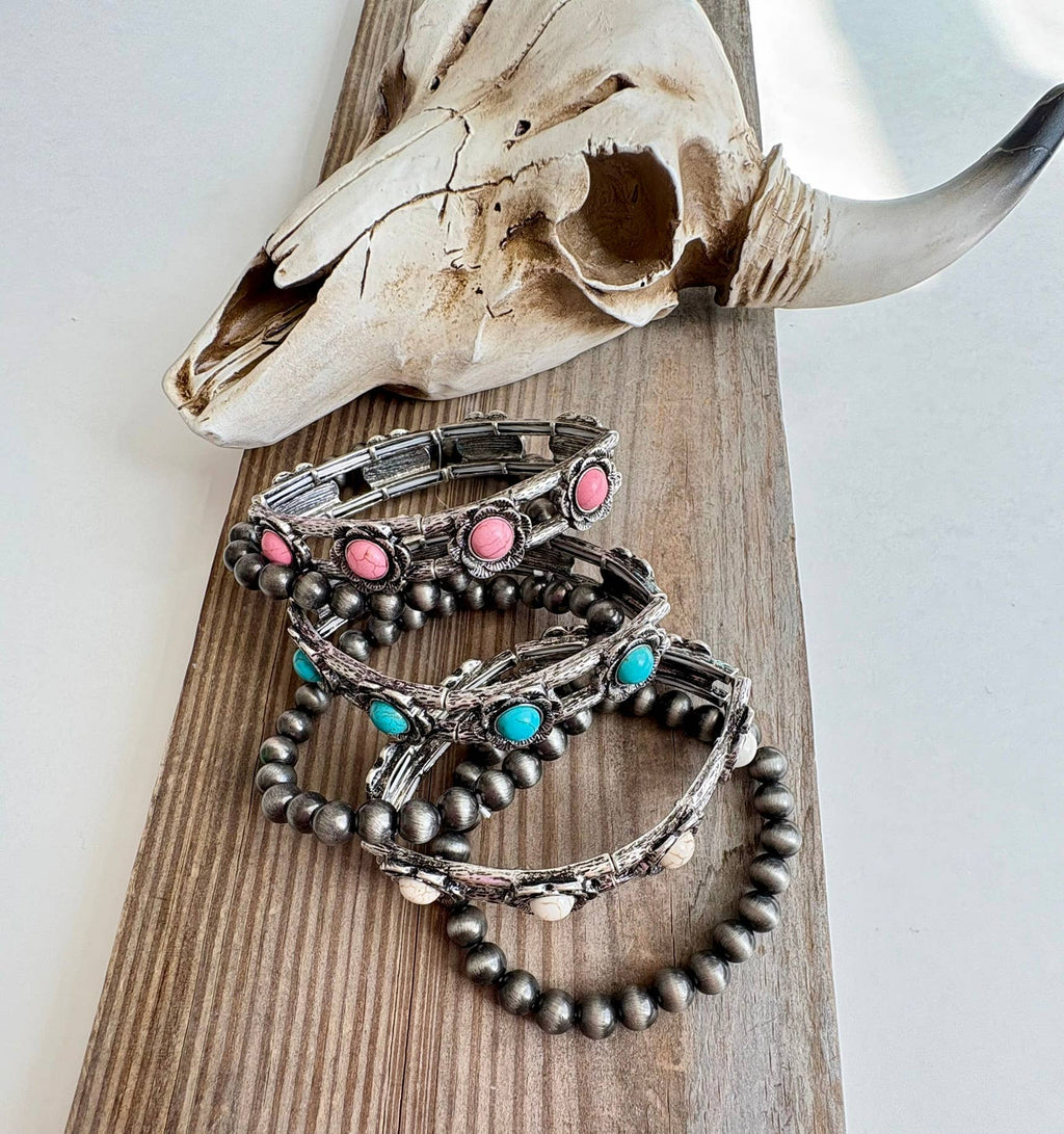 2 Layer Western Navajo & Stone Stretch Bracelet