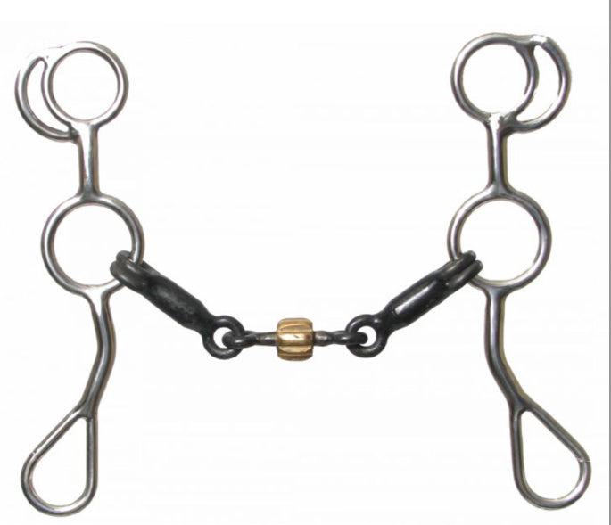 Stainless Steel Training Snaffle Bit with Dogbone and Copper Roller