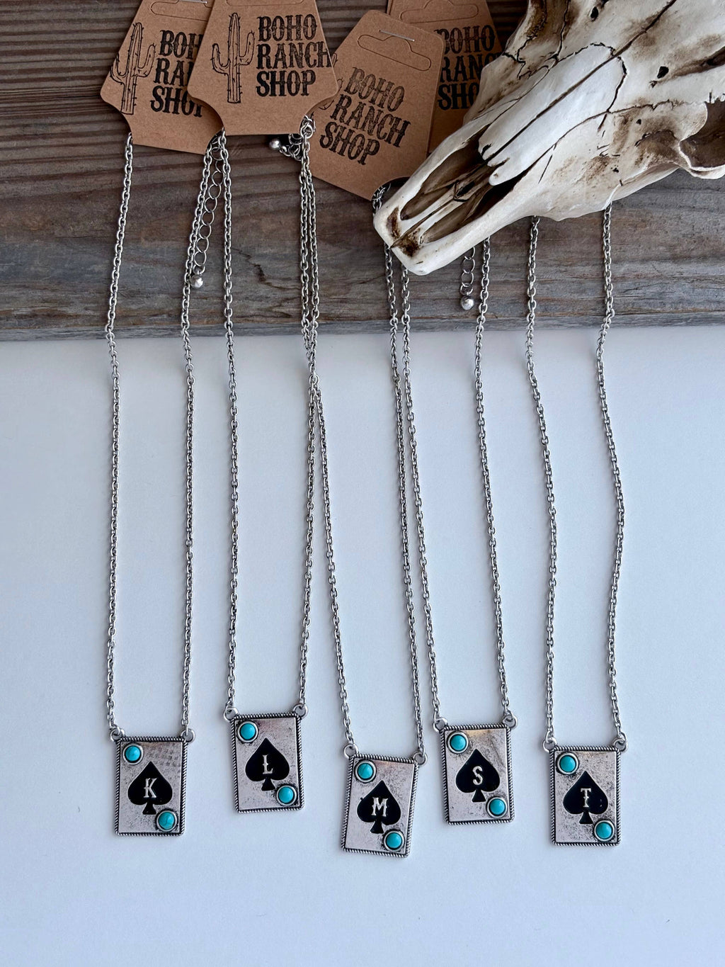 Initial ACE Playing Card - Turquoise Stone Pendant Necklace