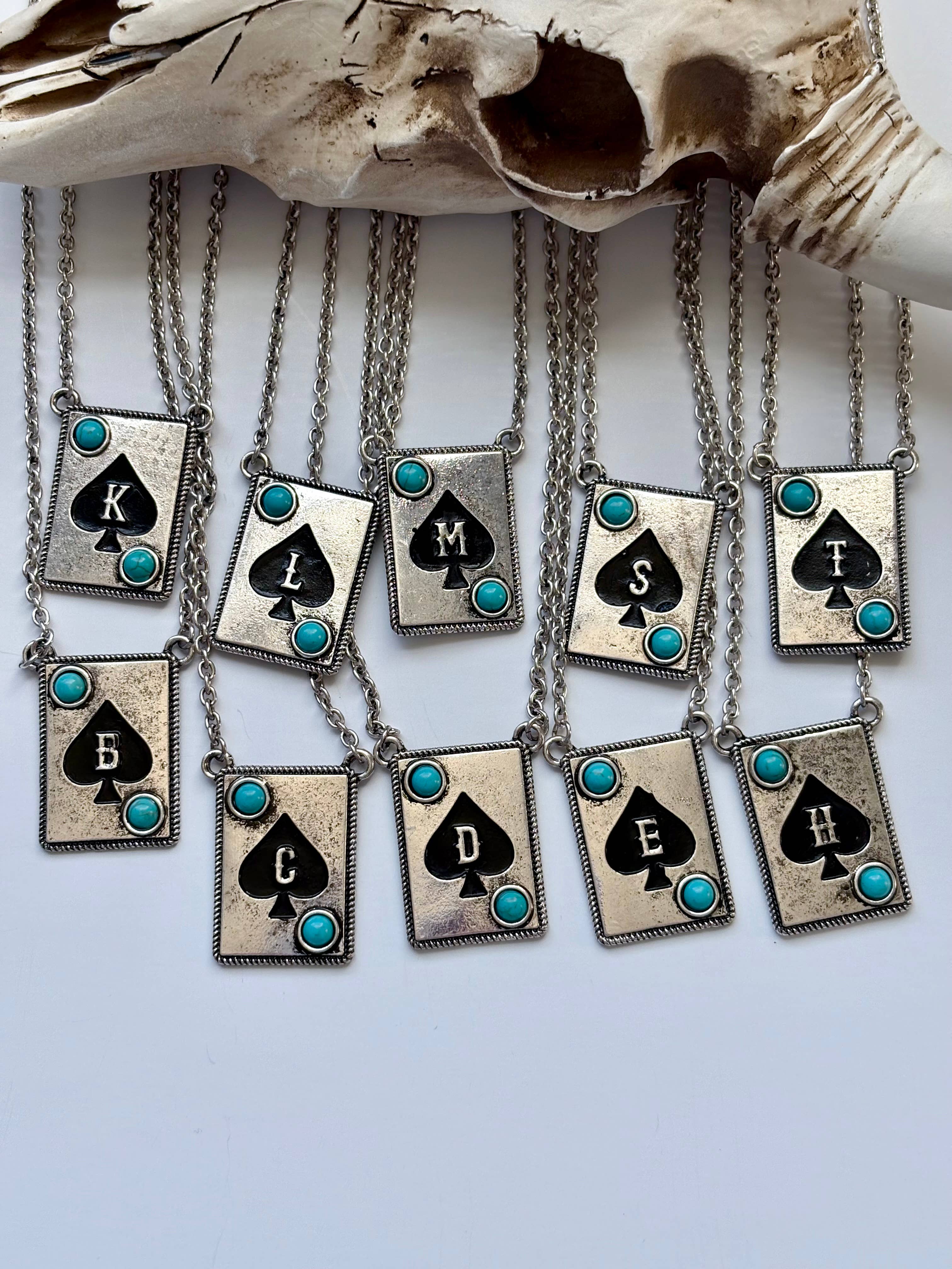 Initial ACE Playing Card - Turquoise Stone Pendant Necklace