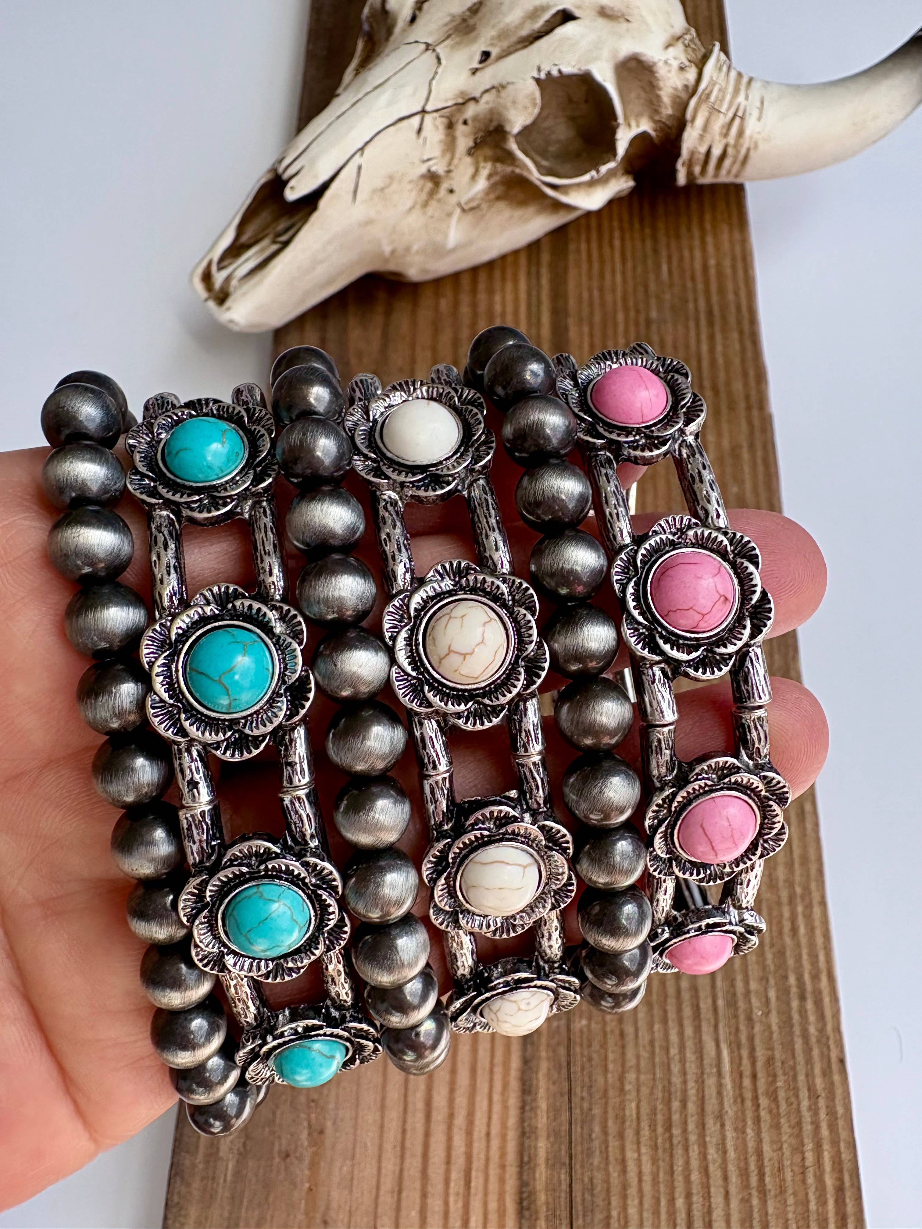 2 Layer Western Navajo & Stone Stretch Bracelet