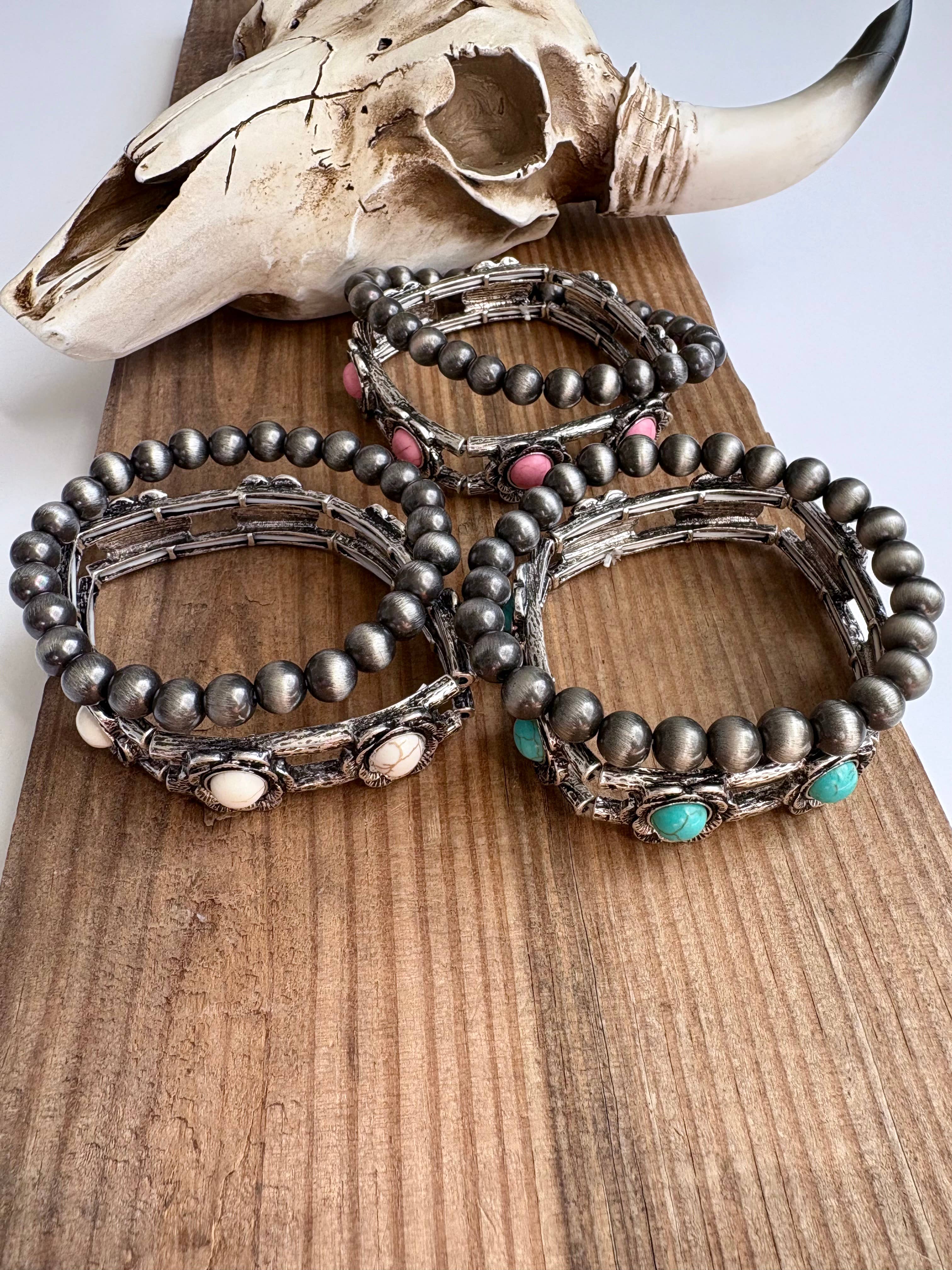 2 Layer Western Navajo & Stone Stretch Bracelet