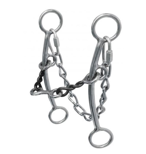 sweet iron, twisted mouth bit with dogbone and curb chain