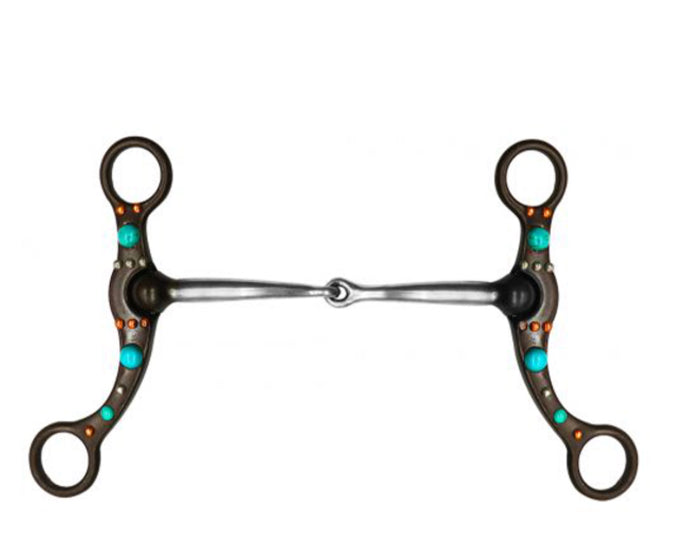 Brown steel bit with copper and turquoise studs