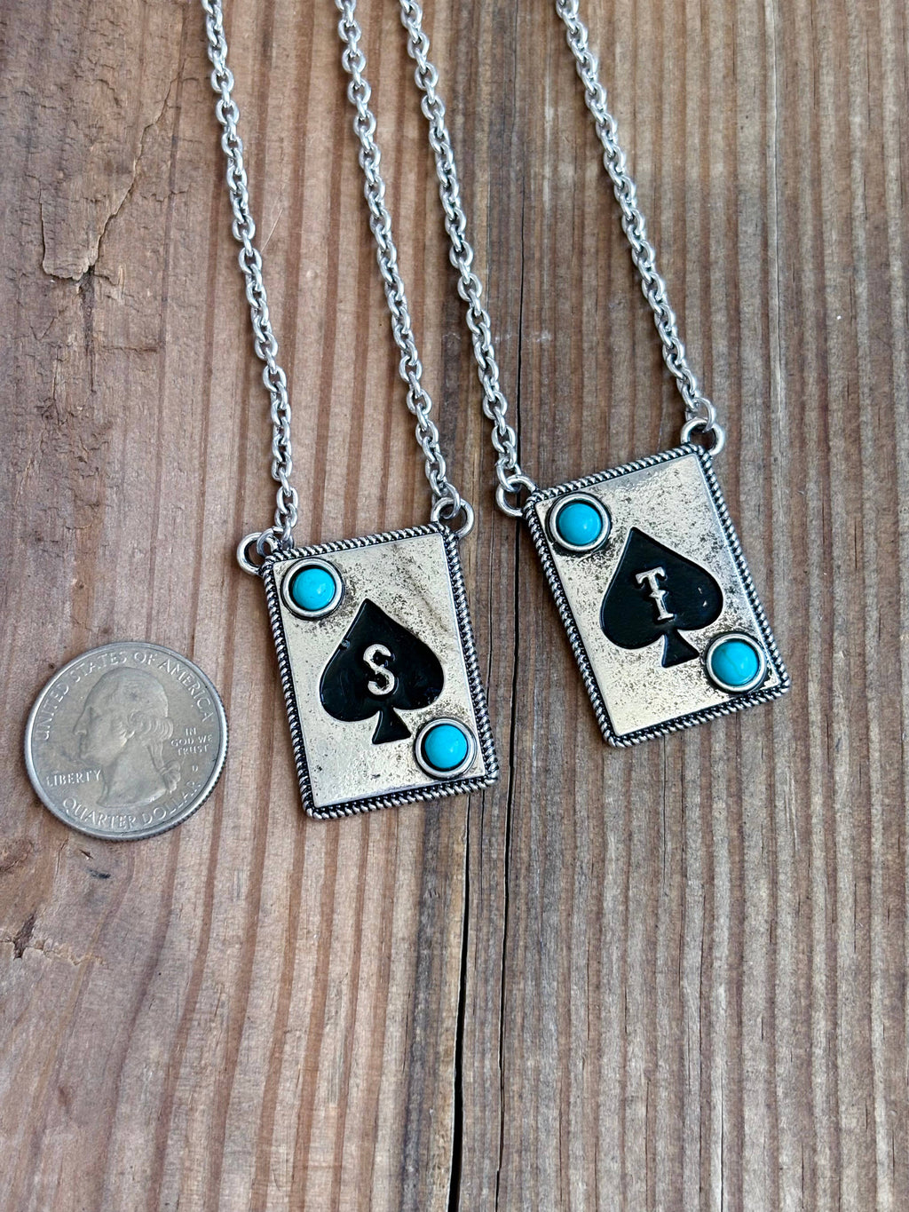 Initial ACE Playing Card - Turquoise Stone Pendant Necklace