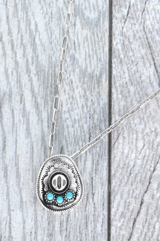 WESTERN TURQUOISE COWBOY HAT CHAIN NECKLACE N12163