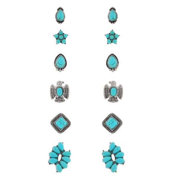 WESTERN 6-PAIR ASSORTED STUD EARRING SET 85