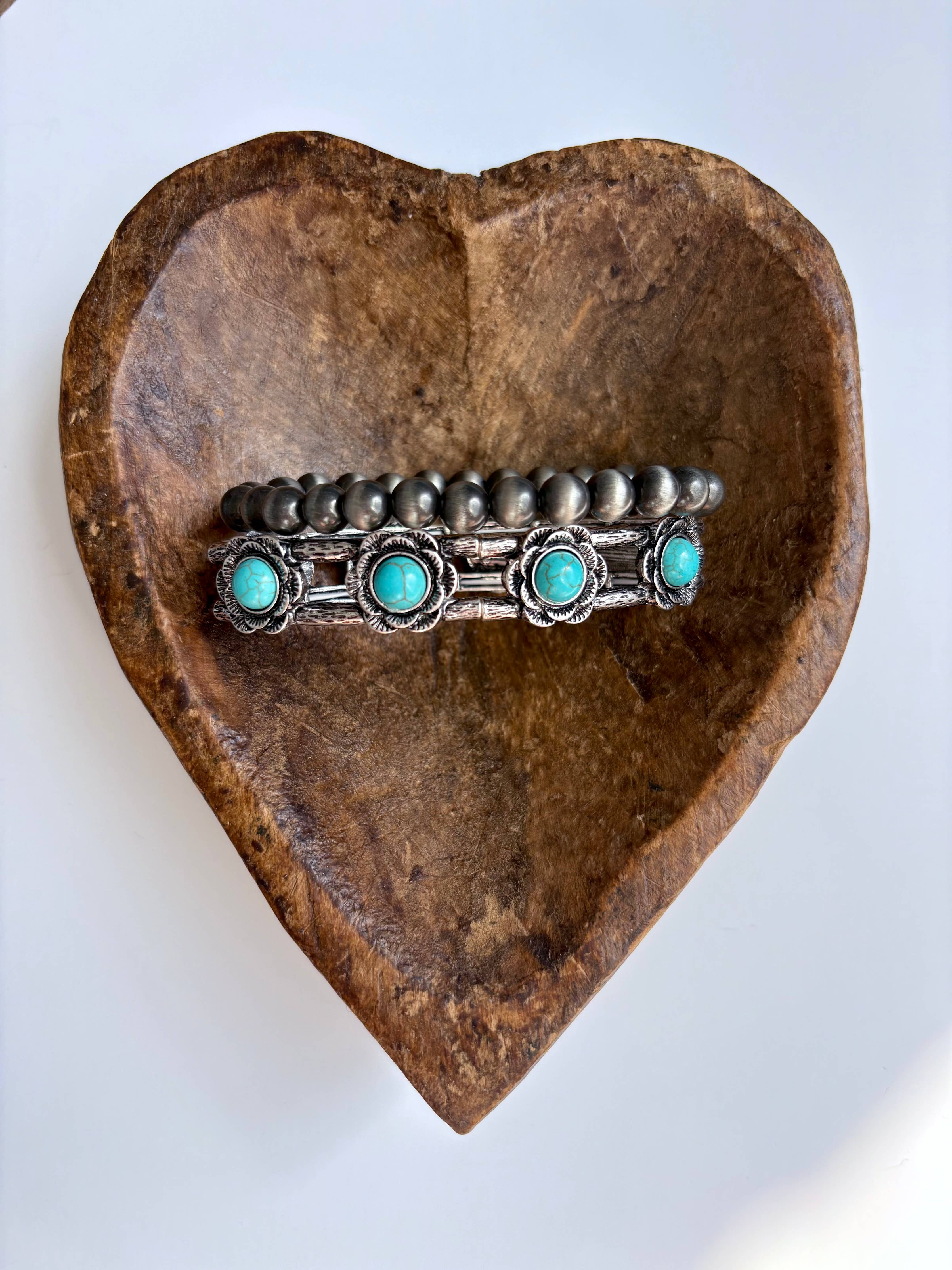 2 Layer Western Navajo & Stone Stretch Bracelet