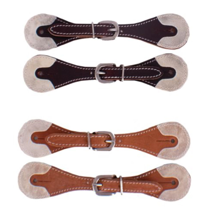 Youth Argentina Cow Leather Spur Straps with Rawhide Overlay Ends