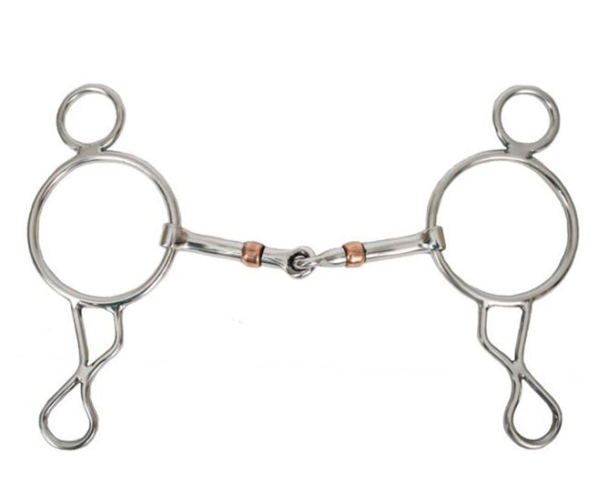 stainless steel wonder gag bit with 5" copper roller snaffle mouth