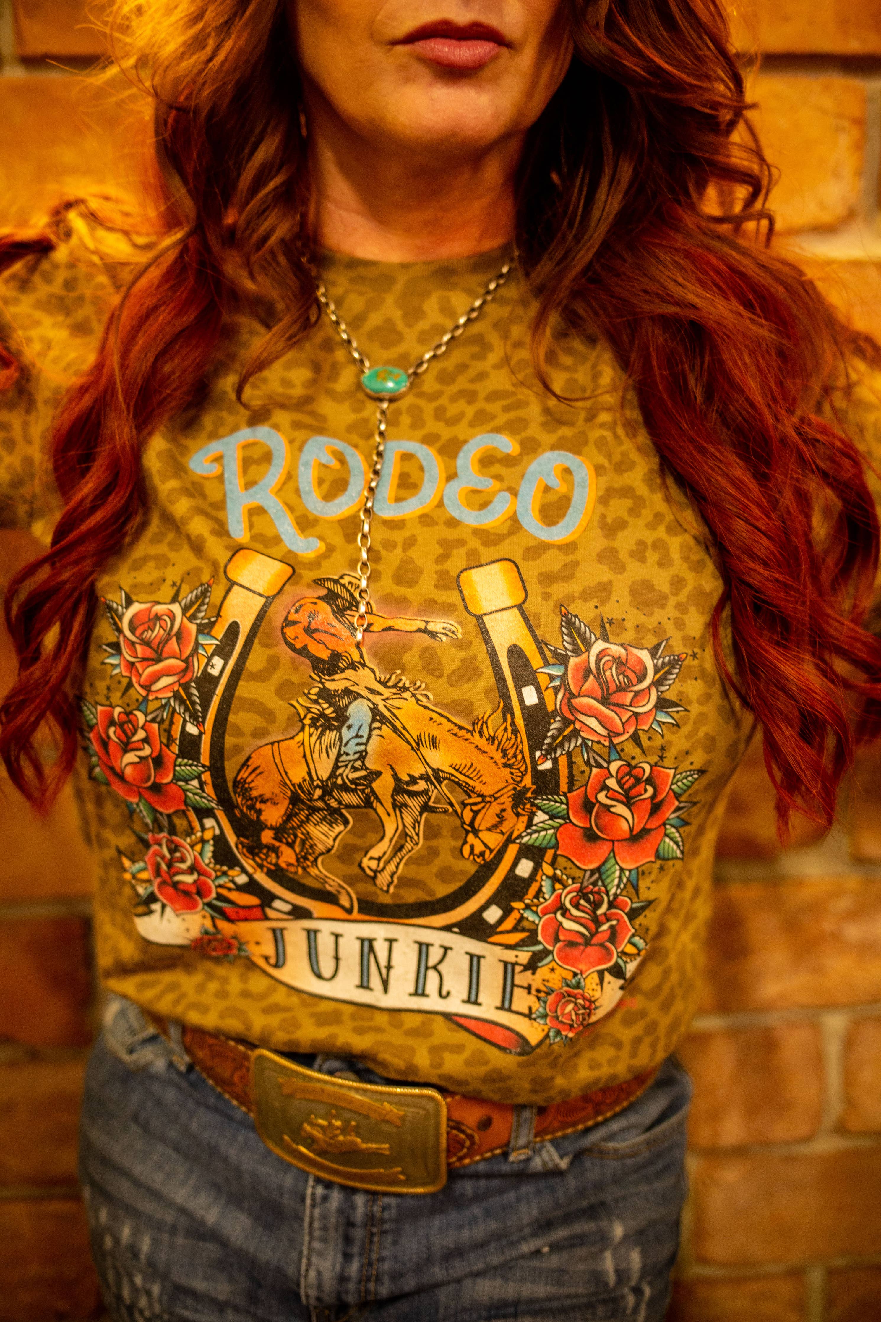 Rodeo Junkie Turquoise Lettering Graphic Tee