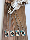Initial ACE Playing Card - Turquoise Stone Pendant Necklace