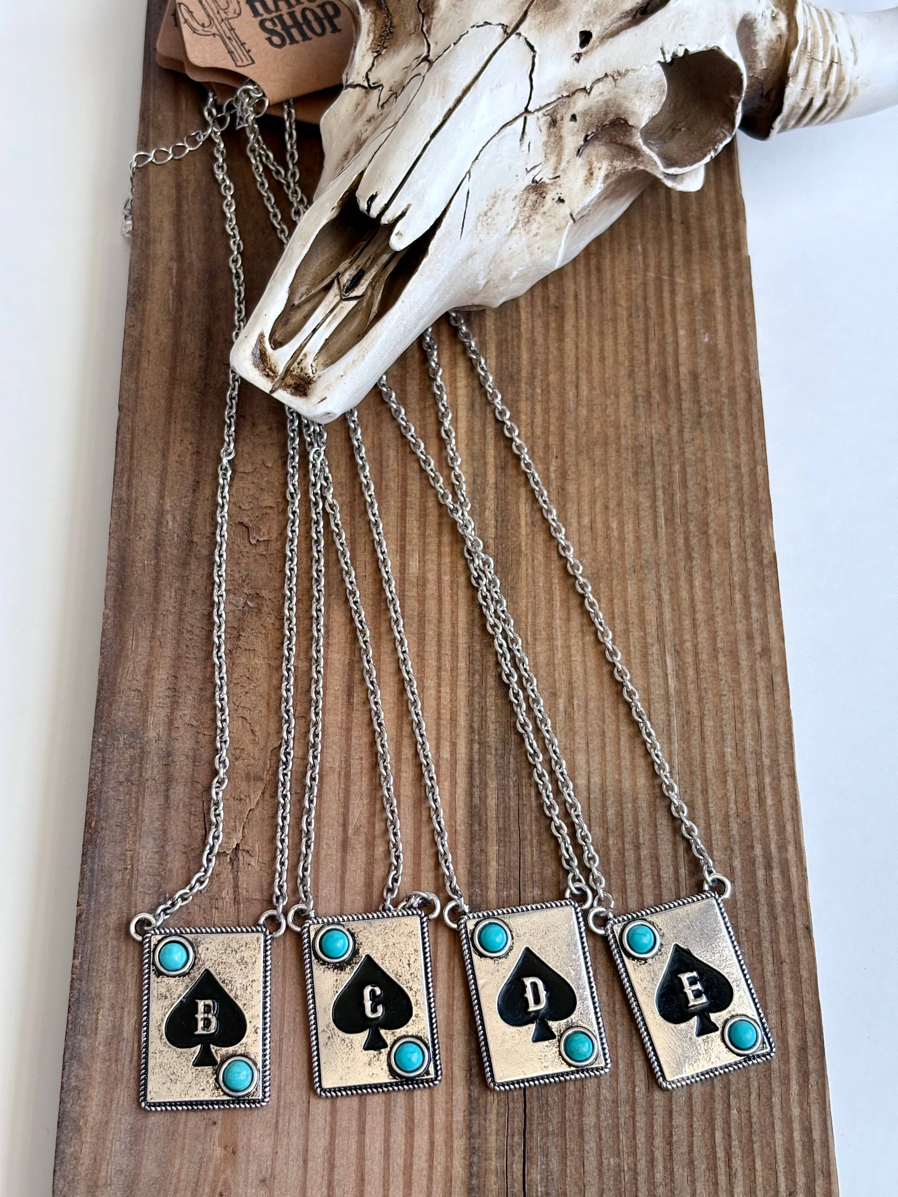 Initial ACE Playing Card - Turquoise Stone Pendant Necklace