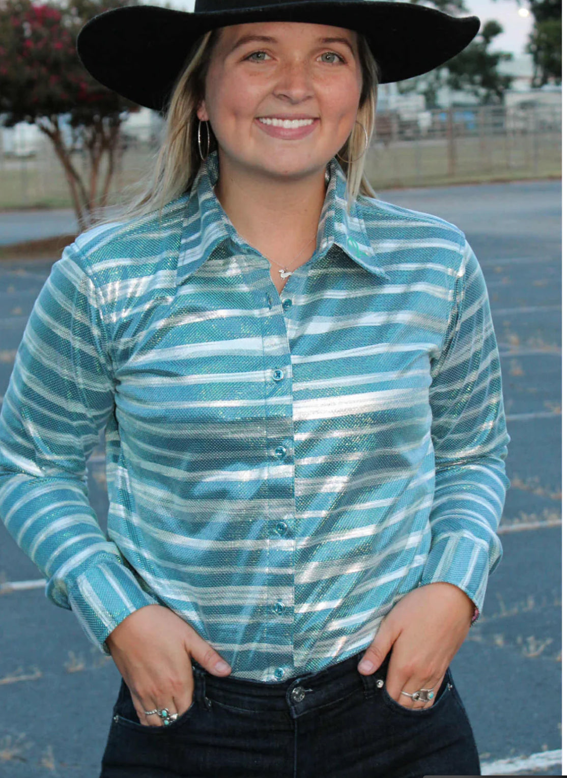 The Aquamarine Rodeo Stripe Show Shirt