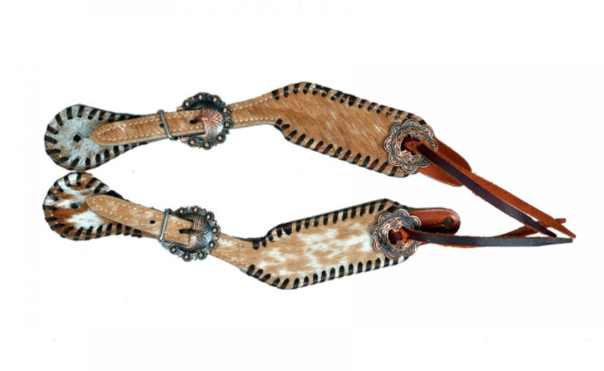 Ladies Cowhide spur straps with black whip stitch edges