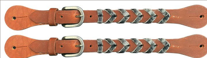 Argentina Cow Leather Ladies size spur straps with hair on cowhide lacing