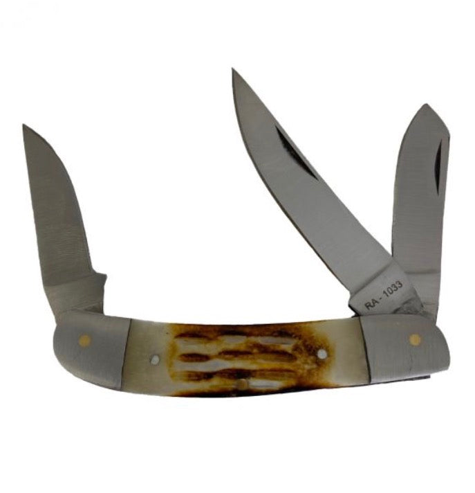 4" Bone handle 3 blade folding knife