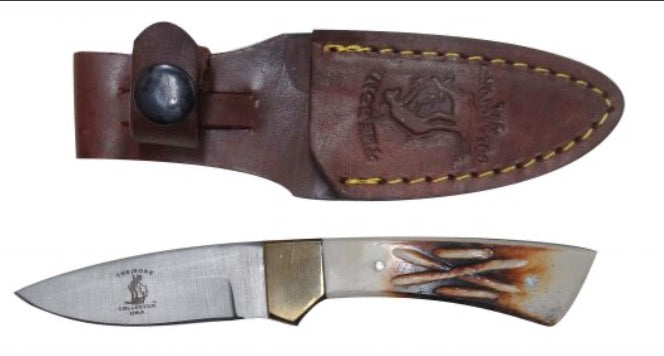 The Bone Collector Fixed blade knife with 3 1/2" real bone handle and leather holster