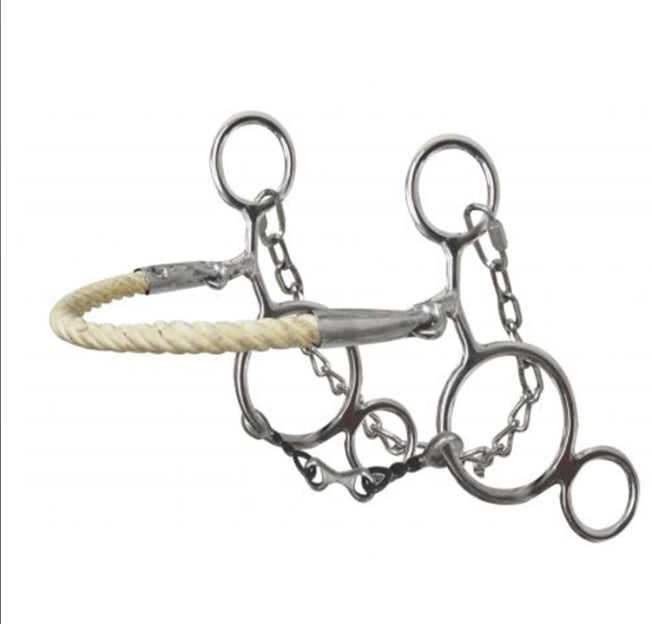 stainless steel rope nose hackamore with twisted dog bone mouth