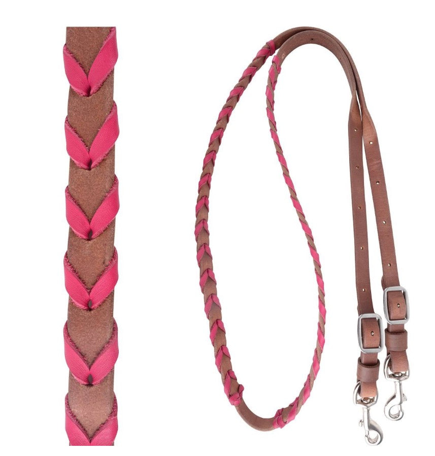 Pink parachute String Laced Barrel Rein