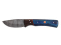 Lariat High Ridge - Hand-Forged Damascus Skinning Knife with Blue & Brown Wood Handle