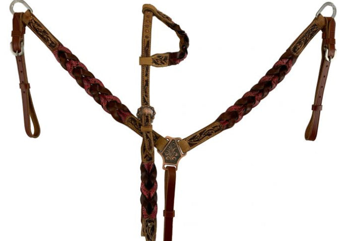 Miracle Braid One Ear Headstall and Breast Collar Set - pink