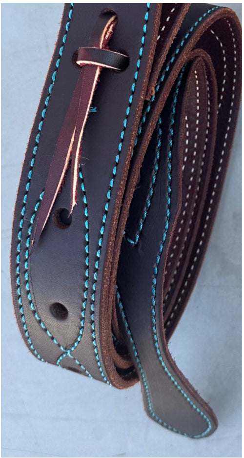 Latigo Cinch Strap & Off Billet Set in Dark Finish with Turquoise Stitch