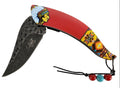 8.5" Knife with Aztec pattern and Indian on handle - red