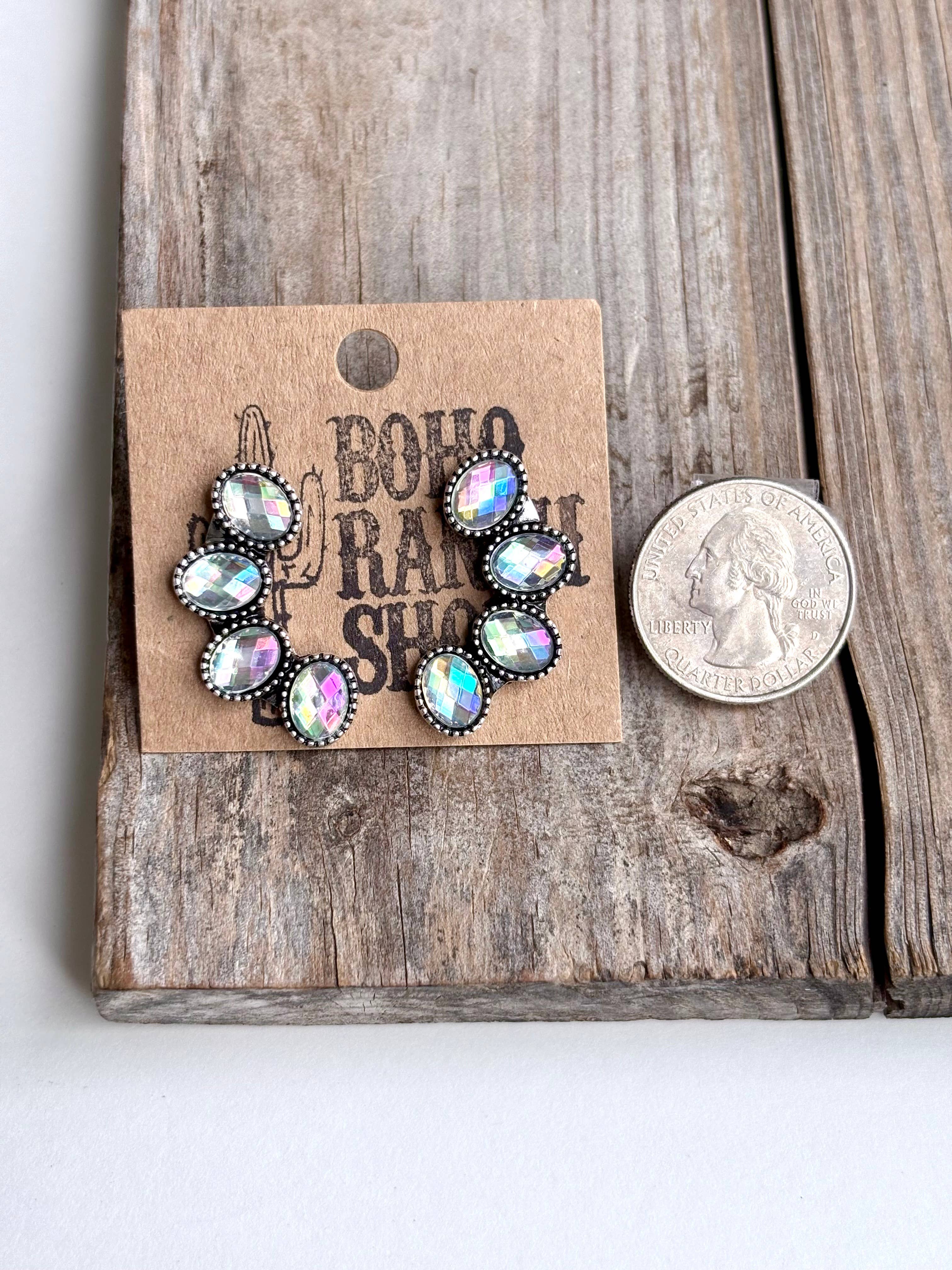 Western Cluster Squash Blossom Stone Stud Earrings