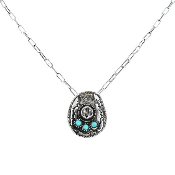 WESTERN TURQUOISE COWBOY HAT CHAIN NECKLACE N12163