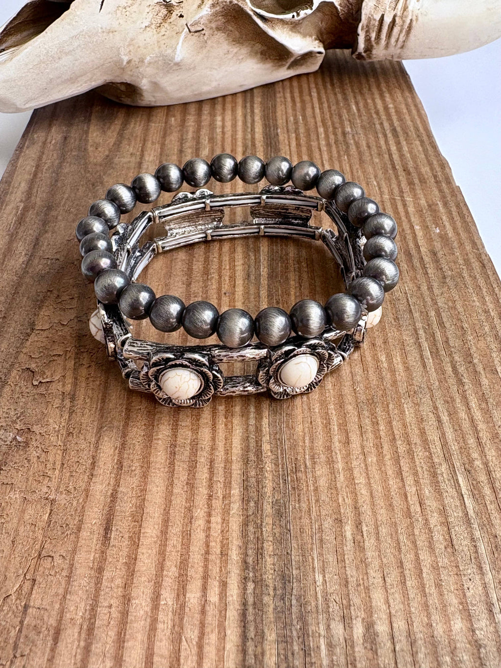 2 Layer Western Navajo & Stone Stretch Bracelet