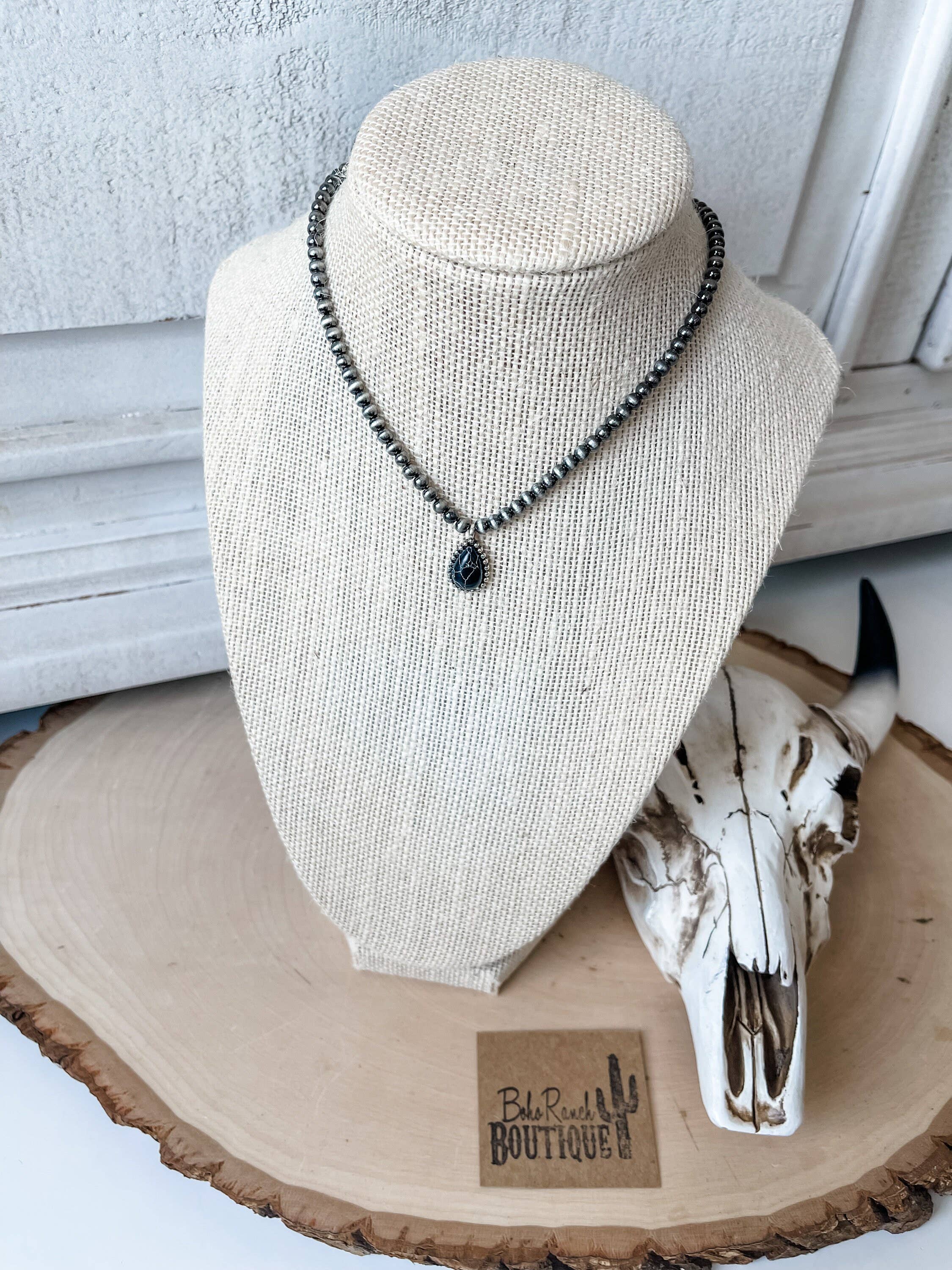 Teardrop Stone Pendant Navajo Bead Choker Necklace