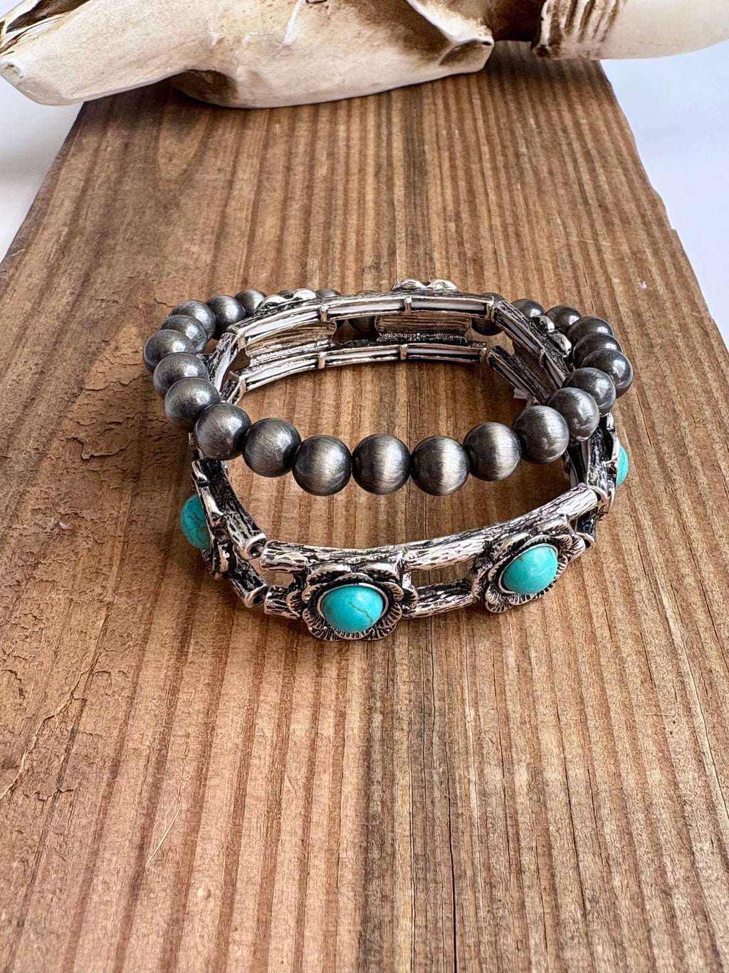 2 Layer Western Navajo & Stone Stretch Bracelet