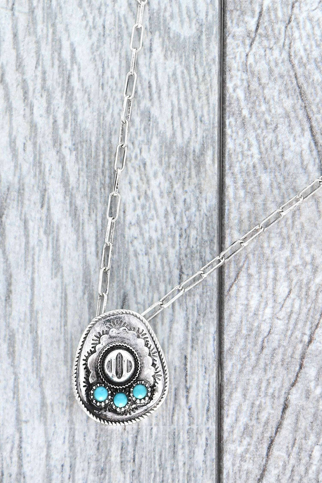 WESTERN TURQUOISE COWBOY HAT CHAIN NECKLACE N12163