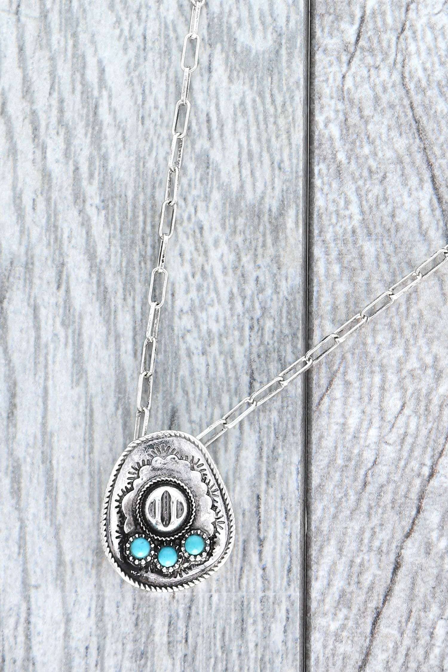 WESTERN TURQUOISE COWBOY HAT CHAIN NECKLACE N12163