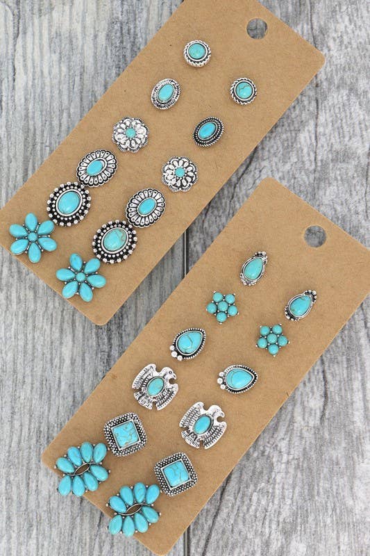 WESTERN 6-PAIR ASSORTED STUD EARRING SET 85