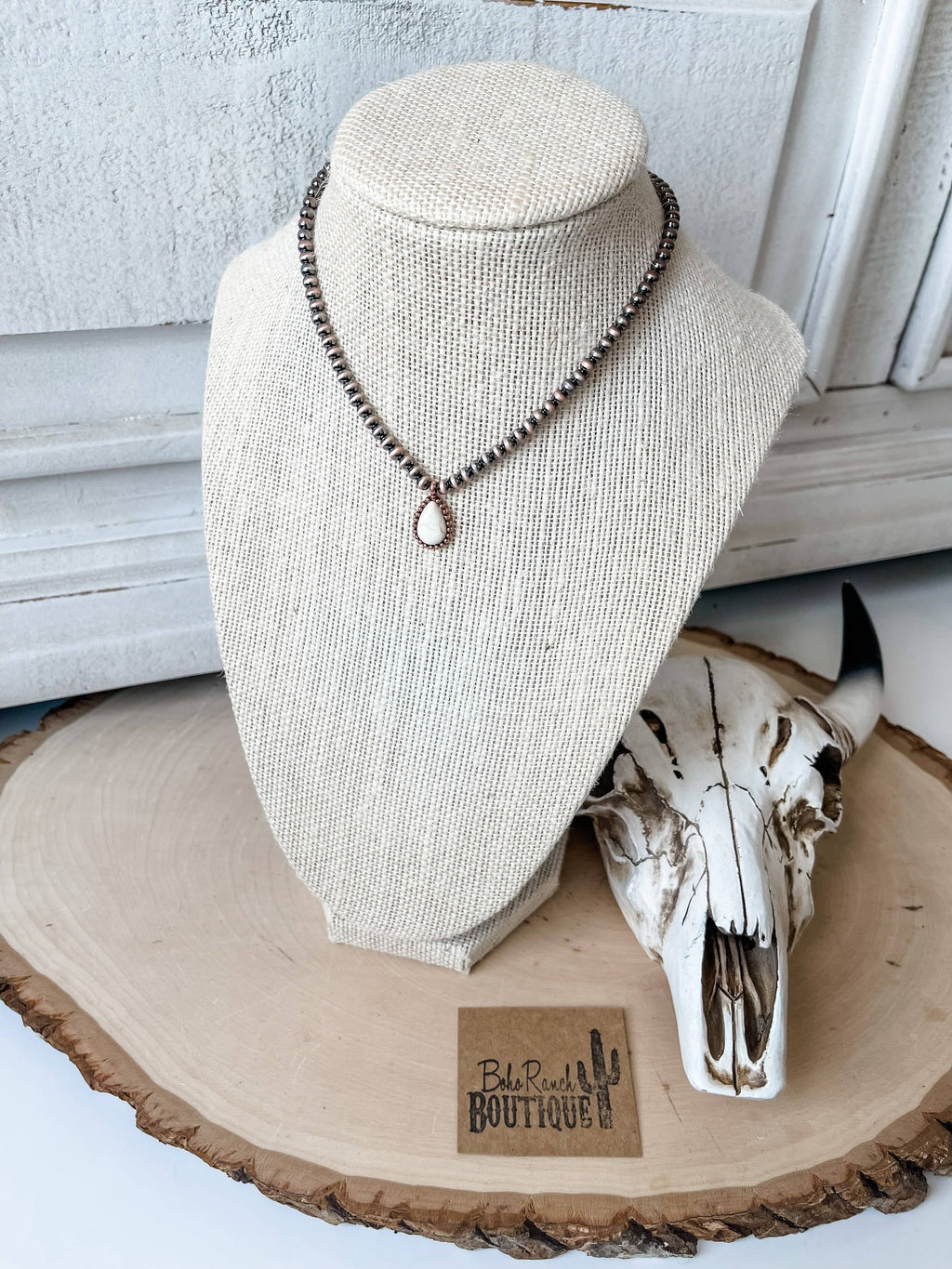 Teardrop Stone Pendant Navajo Bead Choker Necklace