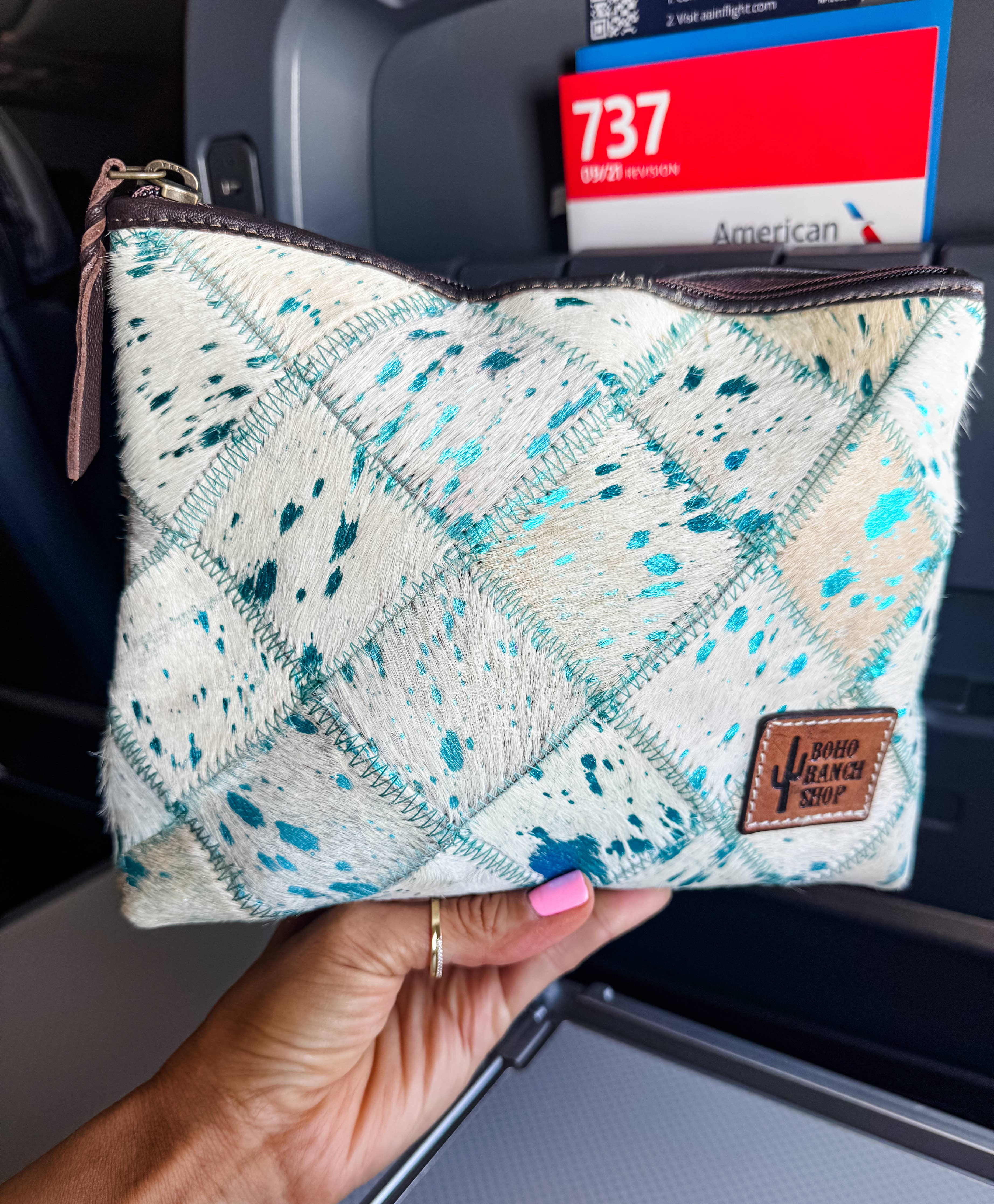 Checkered Western Cowhide Makeup Bag Travel