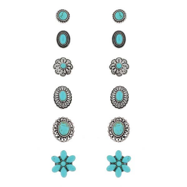 WESTERN 6-PAIR ASSORTED STUD EARRING SET 85